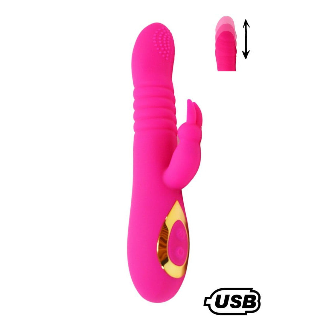 TWIST 2 Rose, Vibromasseur Rabbit "va-et-vient" USB en silicone médical, doté de 18 modes de stimulation - BQ587PNK