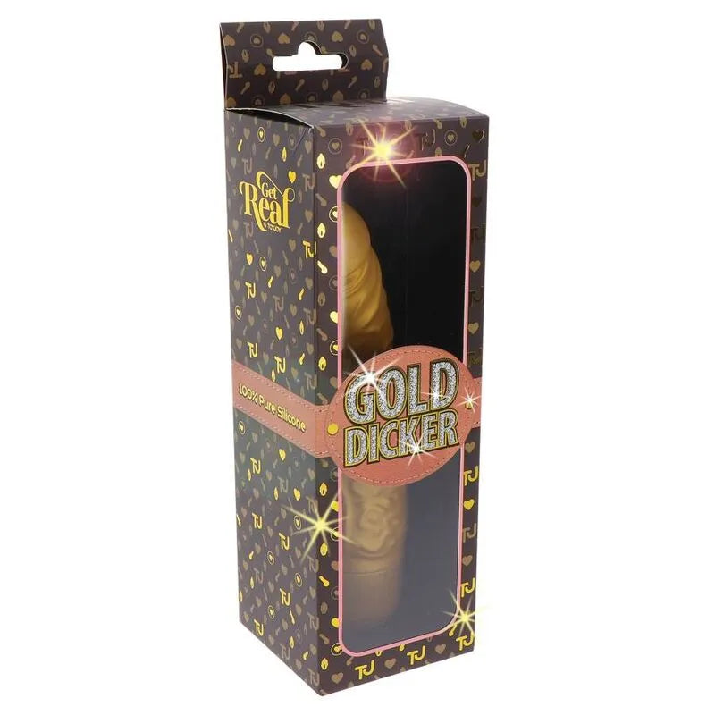Vibromasseur Doré Réaliste Avec Stimulateur Clitoridien