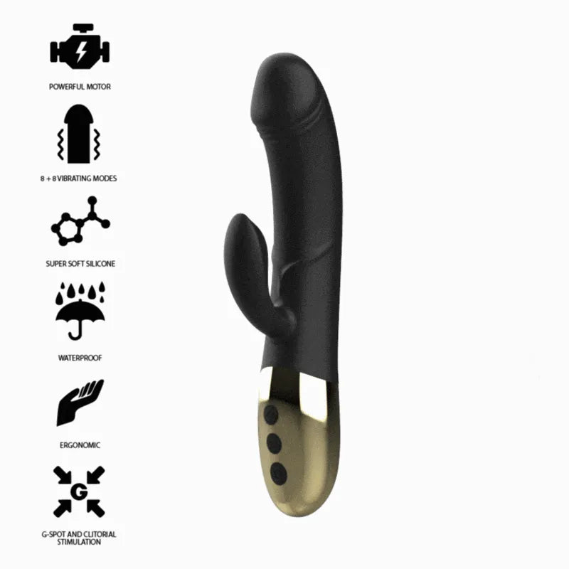 Vibromasseur Lapin Chauffant En Silicone Noir Et Or