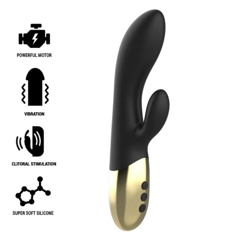 Vibromasseur Lapin Silicone Noir Or Luxueux