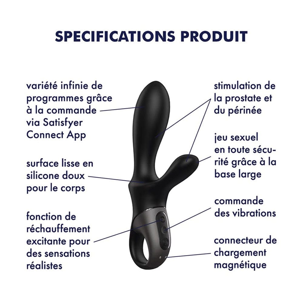 Vibromasseur rabbit noir USB, chauffant et connecté Heat Climax+  Satisfyer - CC597791