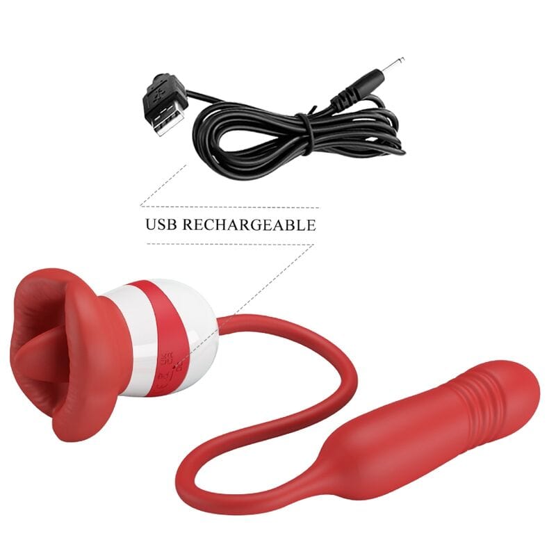 Vibromasseur Rouge Langue Léchage Silicone Rechargeable