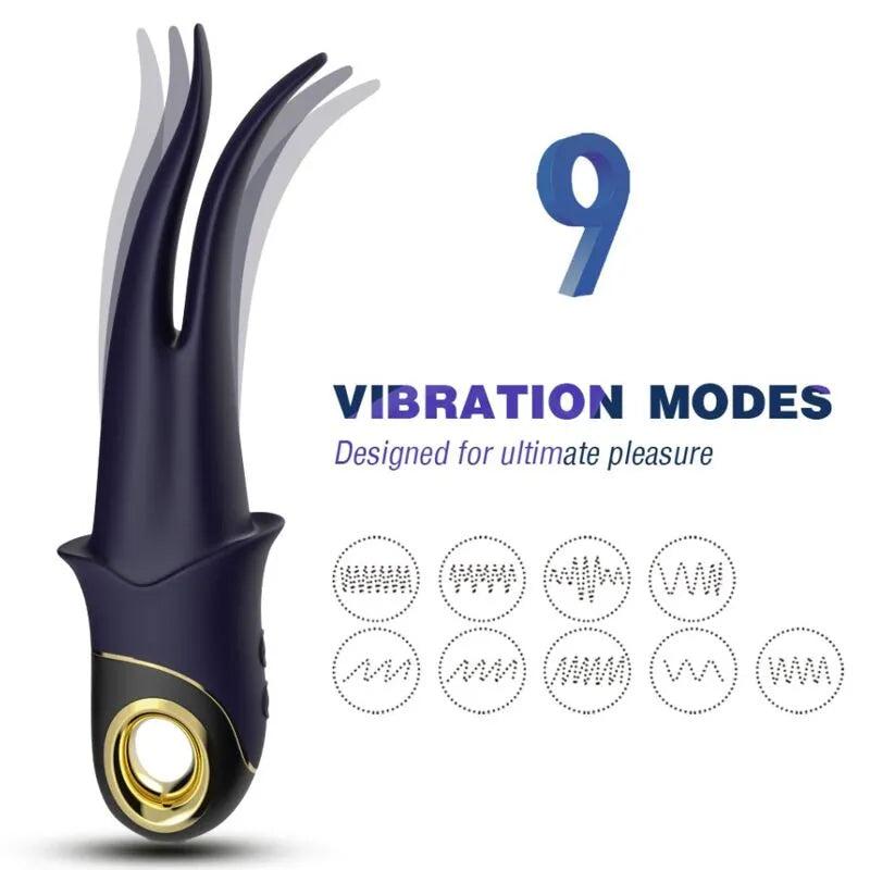 Vibromasseur Silicone Étanche Rechargeable À Neuf Modes