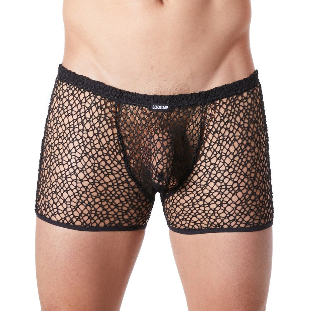 Boxer noir sexy filet irrégulier fétichiste - LM810-67BLK