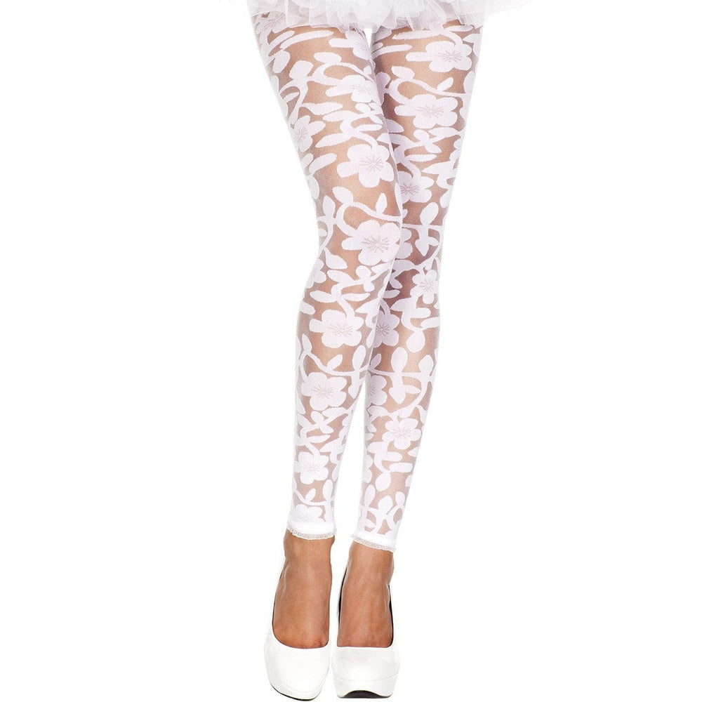 Legging blanc fin transparent motif fleuri - MH35344WHT