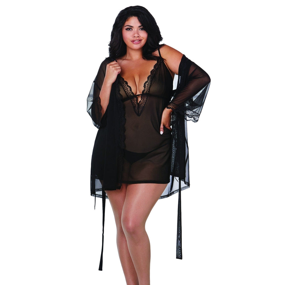 Nuisette et peignoir transparent noir grande taille - DG12239XBLK