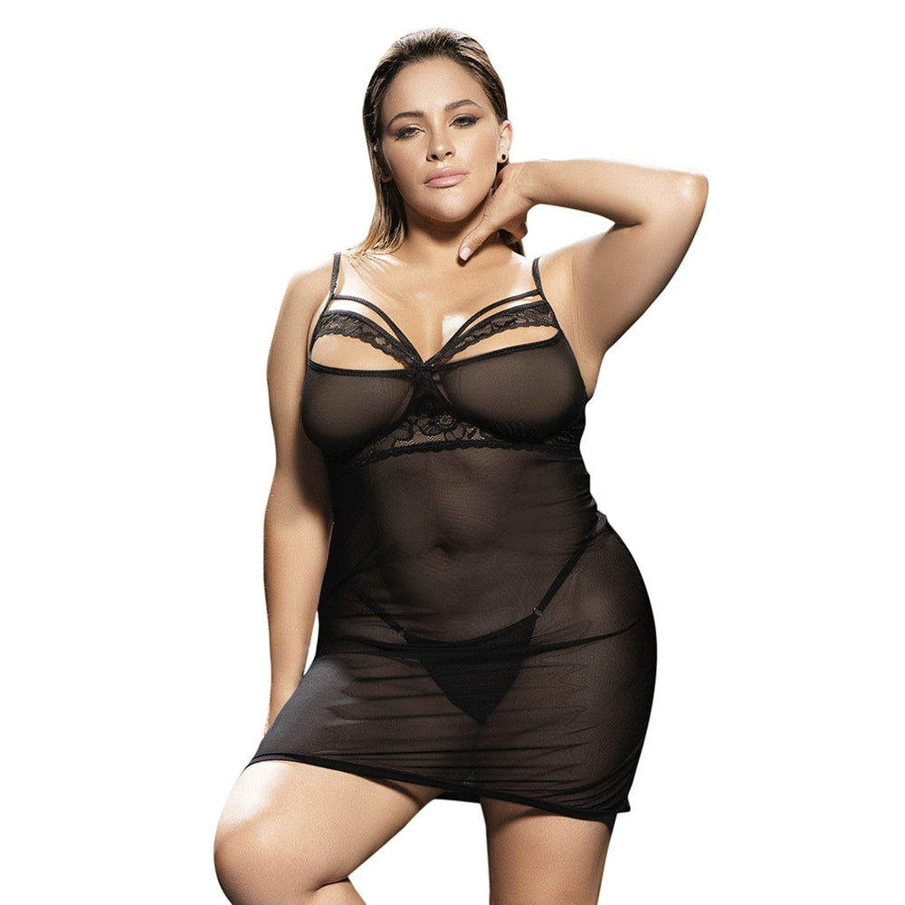 Nuisette noire grande taille et string - MAL7370XBLK