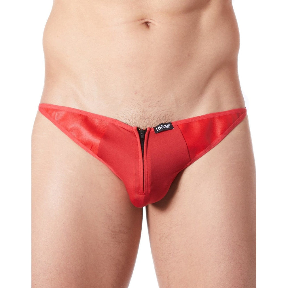 String rouge sexy avec fermeture éclair et cà´tés style cuir - LM813-57RED