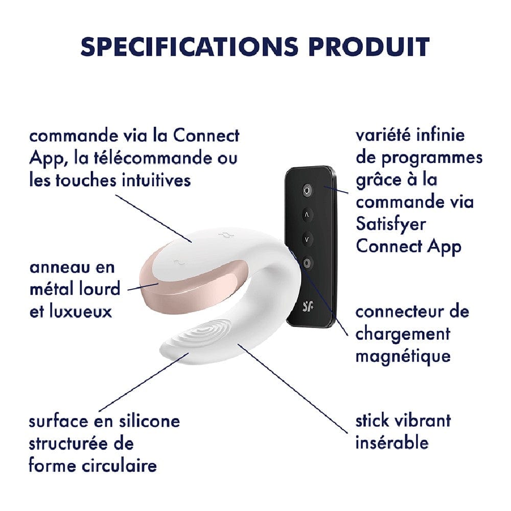 Vibromasseur connecté pour couple avec télécommande Double Love blanc Satisfyer - CC597715