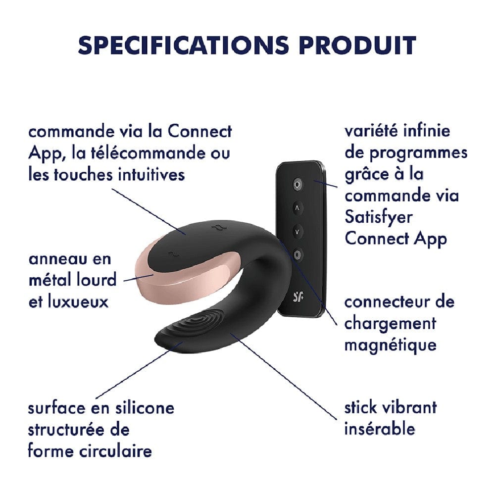 Vibromasseur connecté pour couple avec télécommande Double Love noir Satisfyer - CC597722