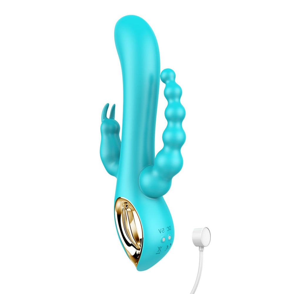 Vibromasseur rabbit  bleu  avec chapelet vibrant - TOZ-024BLU